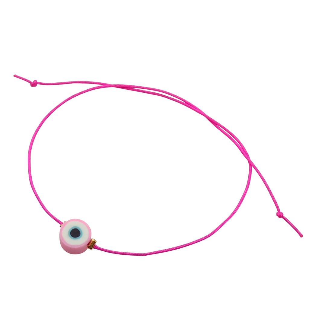 Dana Levy Evil Eye Charm Disc Cord Bracelet - Light Pink Evil Eye / Bright Pink Cord
