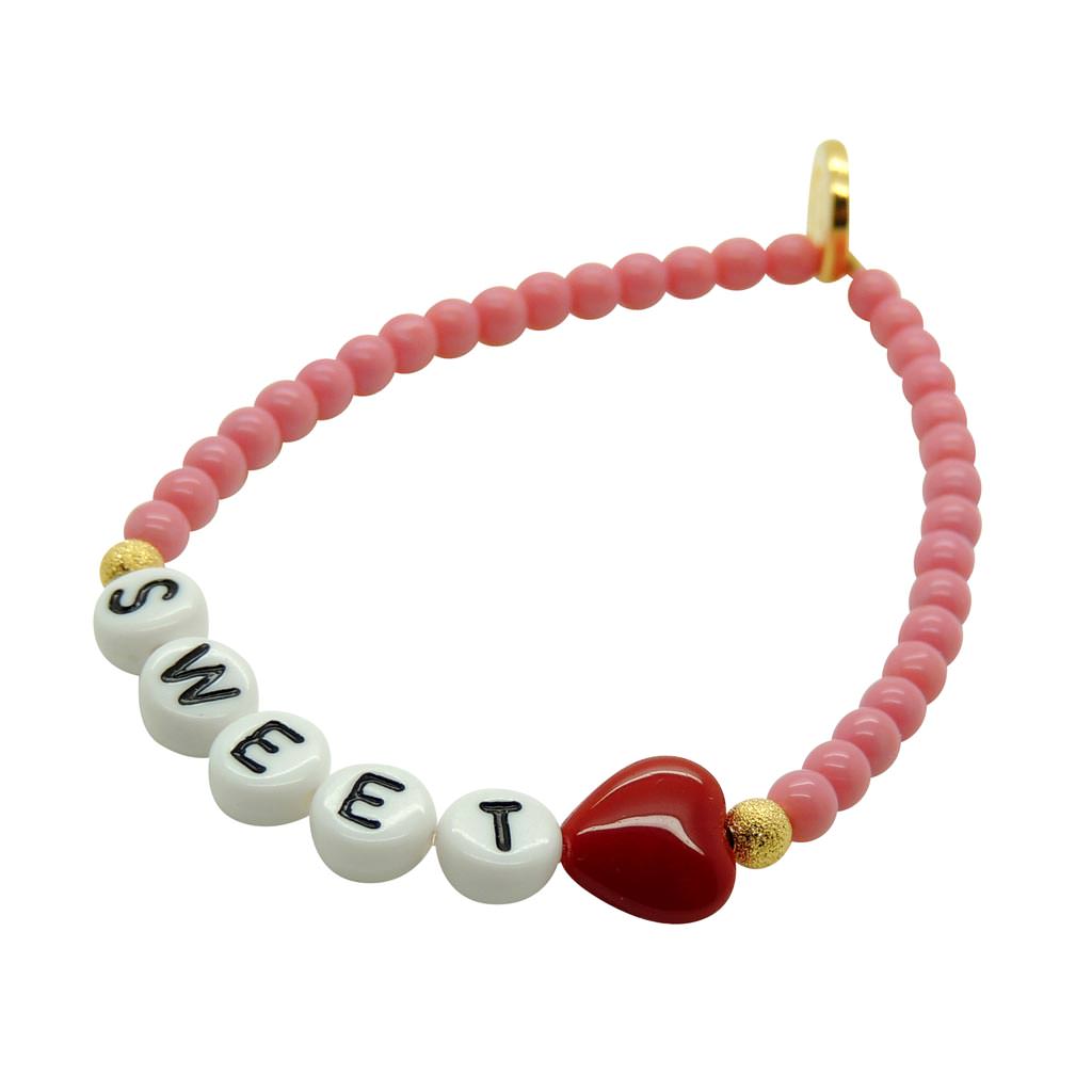 Dana Levy Sweetheart Alphabet Charm Glass Bead Bracelet - Pink Side