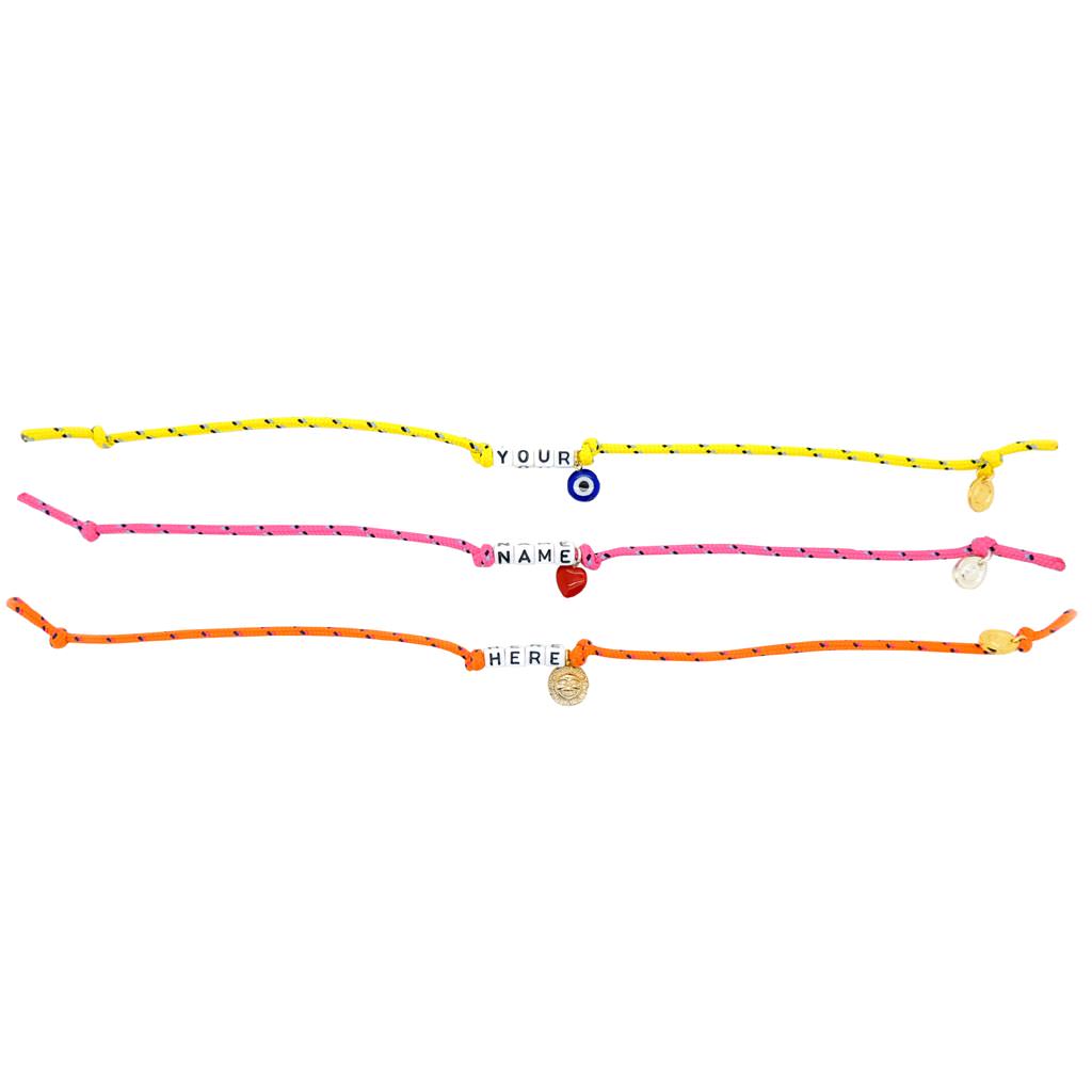 Dana Levy Men's Personalised Name Alphabet Cord Bracelet - Your Name Here Pink