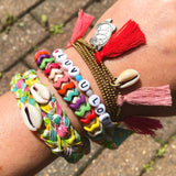 Dana Levy Seashell Charm Liberty Print Double Wrap Braid Bracelet - Pinks Wrist Stack