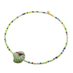 Dana Levy Porcelain Seashell Charm Glass Rocaille Bead Mix Necklace - Pistachio/Cream/Blue/Brown