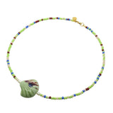 Dana Levy Porcelain Seashell Charm Glass Rocaille Bead Mix Necklace - Pistachio/Cream/Blue/Brown