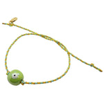 Dana Levy Ceramic Evil Eye Bubble Charm Multicolour Braid Cord Bracelet - Pearlized Pistachio on Lime/Yellow/Turquoise