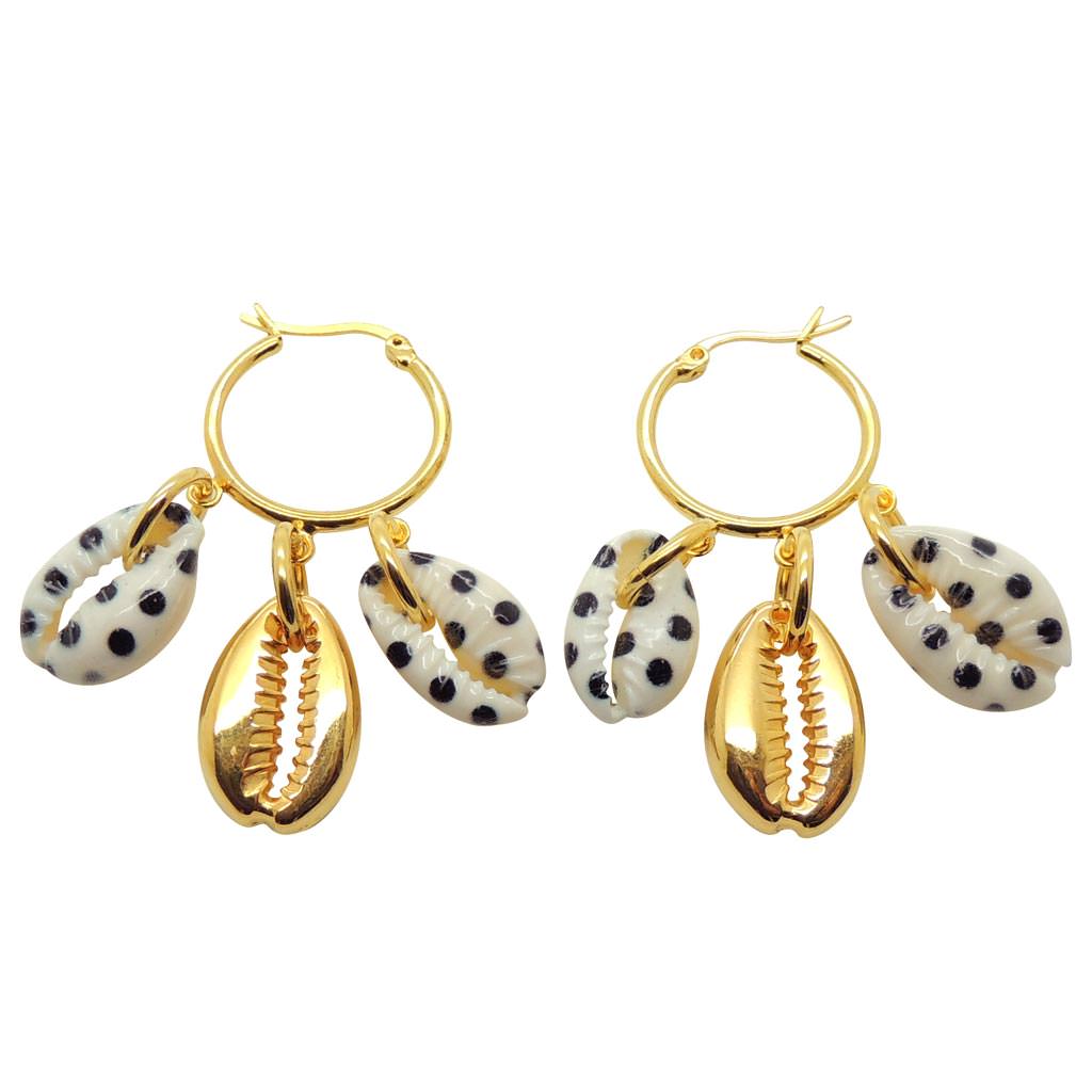 Dana Levy Polka Dot Midas Seashell Charm Trio Mini Hoop Earrings