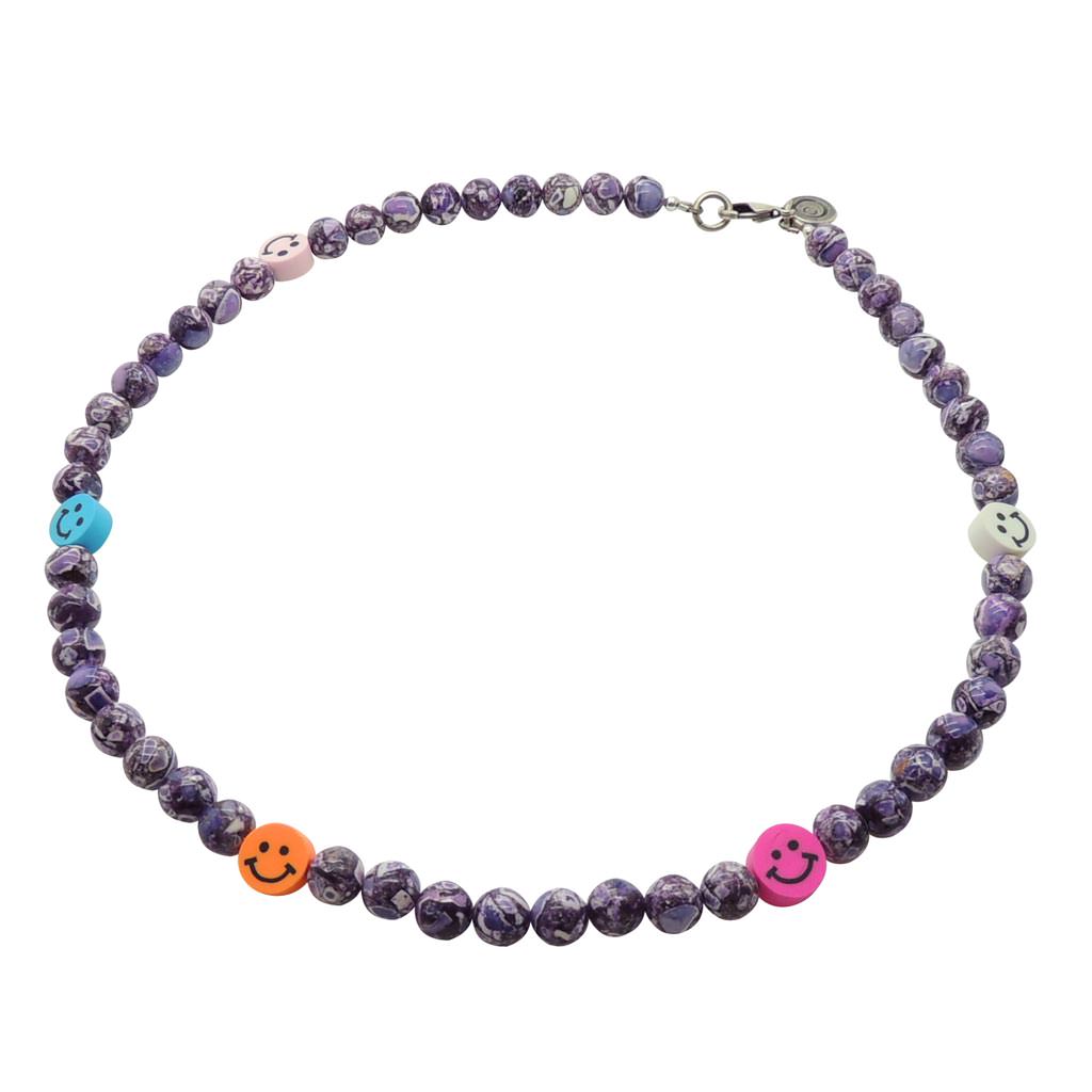 Dana Levy Multicolour Smiley Charm Tie Dye Gemstone Bead Necklace - Purple