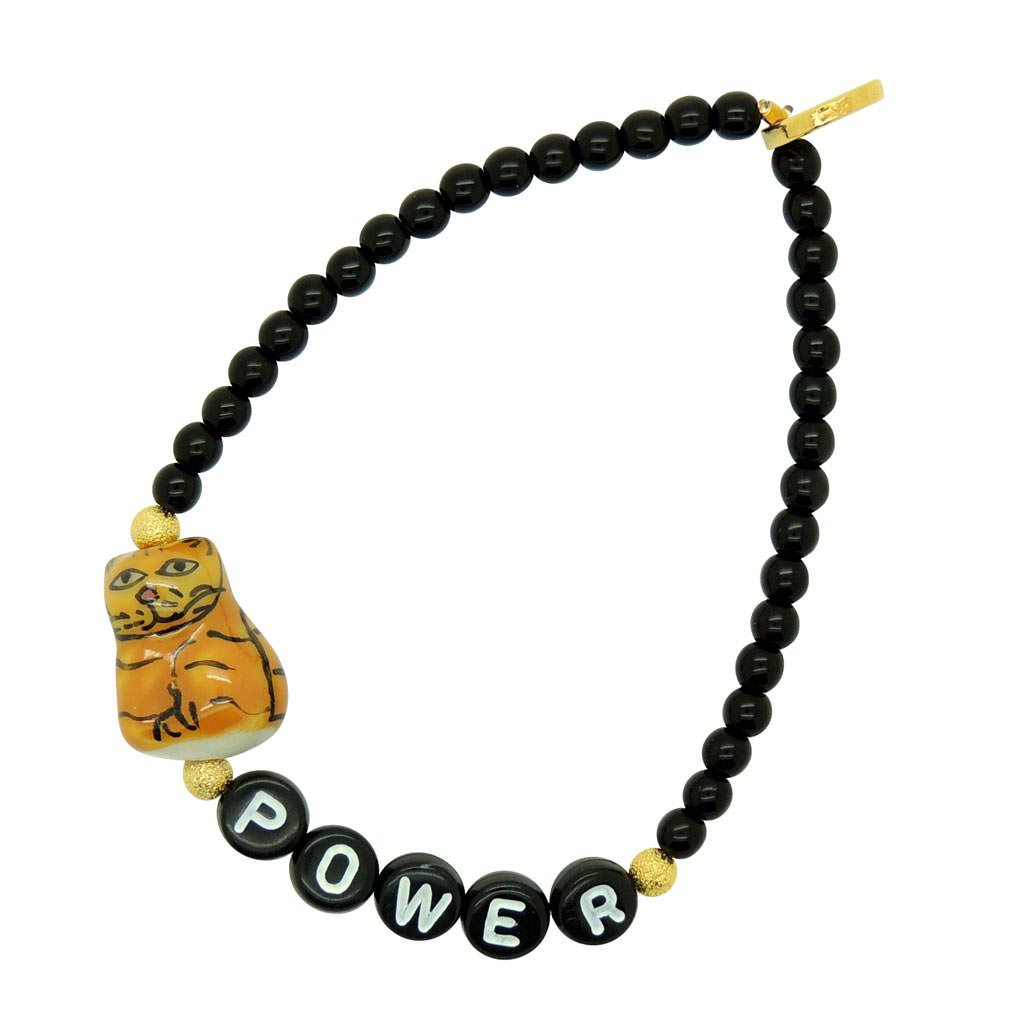 Dana Levy Pussy Power Alphabet Charm Glass Bead Bracelet - Orange & Black
