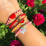 Dana Levy Fly Charm Glass Bead Bracelet - Red with pink red bracelets mix