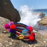 Dana Levy Enamel Shell Charm Pompom Friendship Bracelet - Blue & Yellow Beach Backdrop