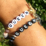 Dana Levy Queen Bee Alphabet Charm Gemstone Bead Bracelet - Duo on Wrist 