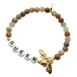 Dana Levy Queen Bee Alphabet Charm Gemstone Bead Bracelet - Gold Botswana Agate