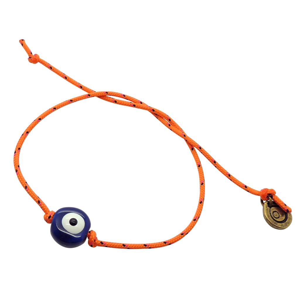 Dana Levy Ceramic Evil Eye Charm Nautical Cord Bracelet - Navy Blue Eye / Orange Cord