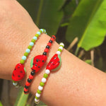Dana Levy Watermelon Charm Two Tone Glass Bead Bracelet - Trio Mix on Wrist 