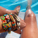 Dana Levy Multicolour Evil Eye Charm Bracelet - Gold Plate with Summer Bracelet Stack Mix Pool
