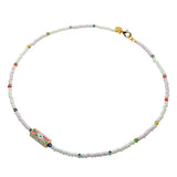 Dana Levy Enamel Evil Eye Barrel Charm Glass Rocaille Bead Mix Necklace - Rainbow