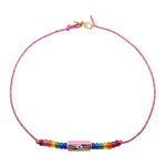 Dana Levy Enamel Evil Eye Barrel Charm Nautical Cord Necklace - Rainbow Evil Eye / Pink Cord