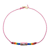 Dana Levy Enamel Evil Eye Barrel Charm Nautical Cord Necklace - Rainbow Evil Eye / Pink Cord