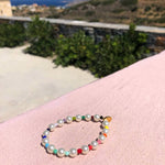 Dana Levy Faux Pearl Rainbow Glass Bead Bracelet - Pink Background Syros