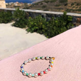 Dana Levy Faux Pearl Rainbow Glass Bead Bracelet - Pink Background Syros