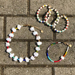 Dana Levy Freshwater Pearl Charm Rainbow Beaded Choker - Gold Plate with Rainbow Anklet & Faux Pearl Rainbow Bracelets