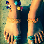 Dana Levy Rainbow Pompom Lucky Charms Leather Cord Necklace on Ankle
