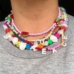 Dana Levy Mother of Pearl Initial Alphabet Charm Freshwater Pearl Rainbow Choker - Rainbow Necklace Stack