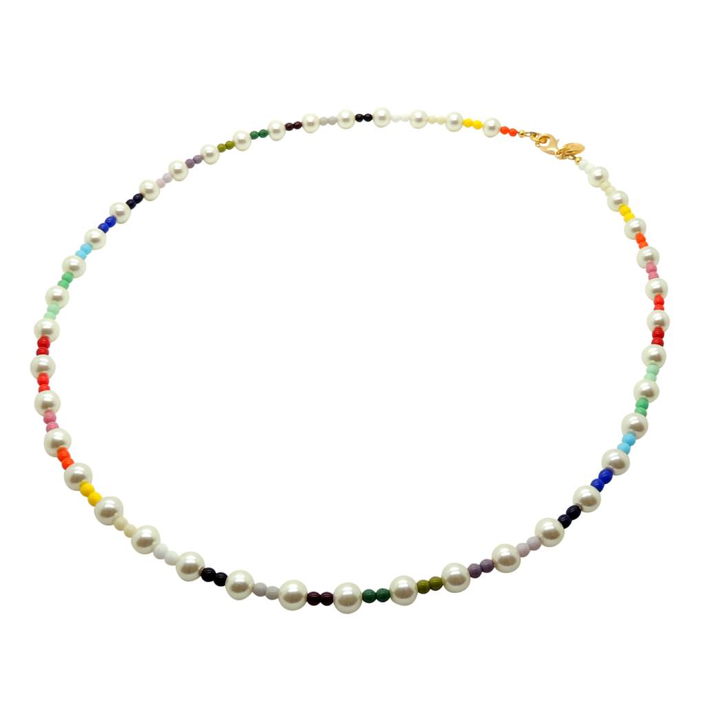 Dana Levy Rainbow Faux Pearl Beaded Necklace - Gold Plate
