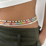 Dana Levy Multicolour Mini Smiley Charm Freshwater Pearl Belly Chain - Detail Trio Belly Chain ThreadsGen