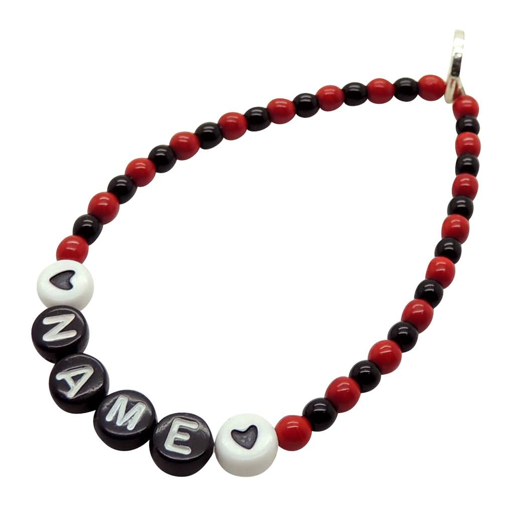 Dana Levy Two Tone Personalised Name Glass Bead Bracelet - Red/Black