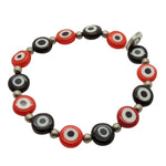 Dana Levy Two Tone Glass Evil Eye Charm Bracelet - Red Black Antique Silver Plate