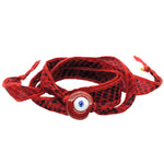 Dana Levy Multicolour Glass Evil Eye Amulet Wild Silk Ribbon Wrap Bracelet - Red Evil Eye Red Snake Print