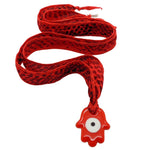 Dana Levy Multicolour Glass Hamsa Hand Amulet Wild Silk Ribbon Necklace - Red Hamsa Hand Red Snake Print Cord