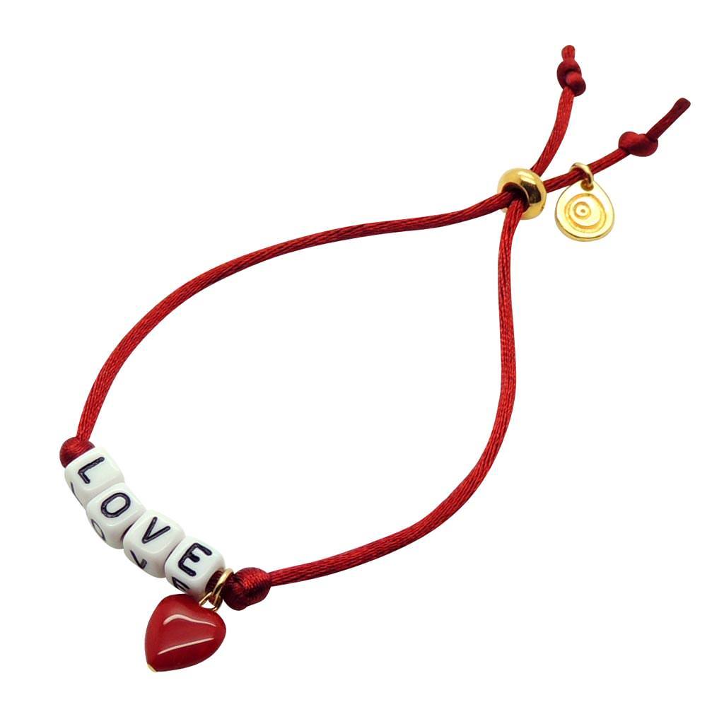 Dana Levy Personalised Name Alphabet Cube Charm Satin Cord Bracelet - Love Red