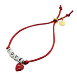 Dana Levy Personalised Name Alphabet Cube Charm Satin Cord Bracelet - Love Red