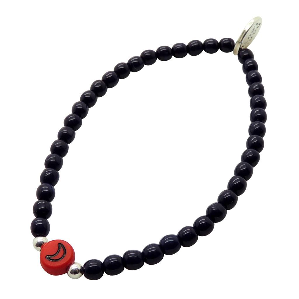 Dana Levy Multicolour Mini Moon Symbol Charm Glass Bead Bracelet - Red Moon / Silver Plate / Navy Glass Beads 