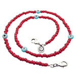 Dana Levy Evil Eye Charm Beaded Face Covering Chain - Opaque Turquoise Evil Eye Red Glass Bead