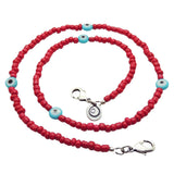 Dana Levy Evil Eye Charm Beaded Face Covering Chain - Opaque Turquoise Evil Eye Red Glass Bead