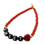 Dana Levy Sweetheart Alphabet Charm Glass Bead Bracelet - Red Single