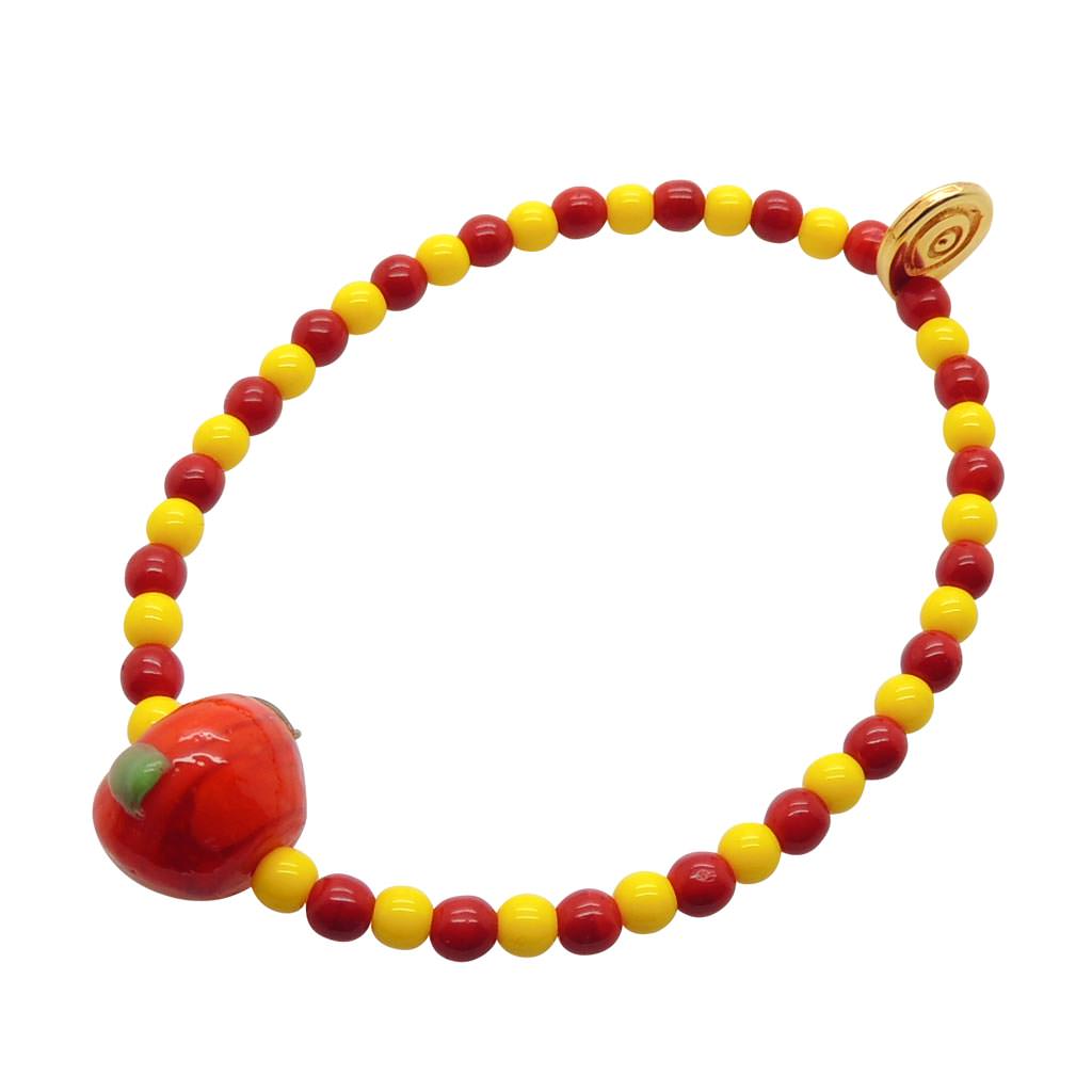 Dana Levy Apple Charm Two Tone Glass Bead Bracelet - Red / Yellow