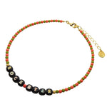 Dana Levy Enamel Personalised Name Two Tone Glass Bead Choker - Rock Star Black Enamel Coral and Olive Glass Beads