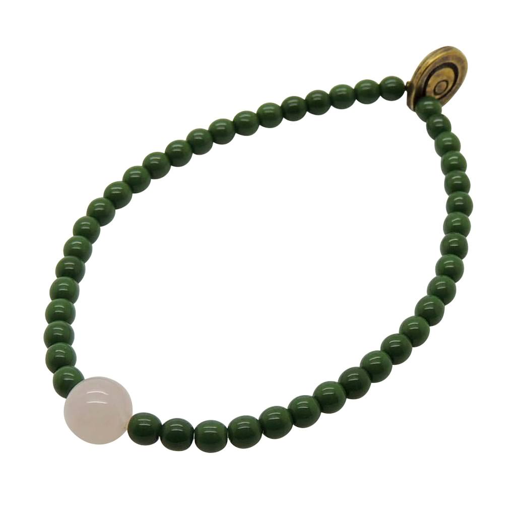 Dana Levy Just One Gem Glass Bead Bracelet - Rose Quartz Forest Green
