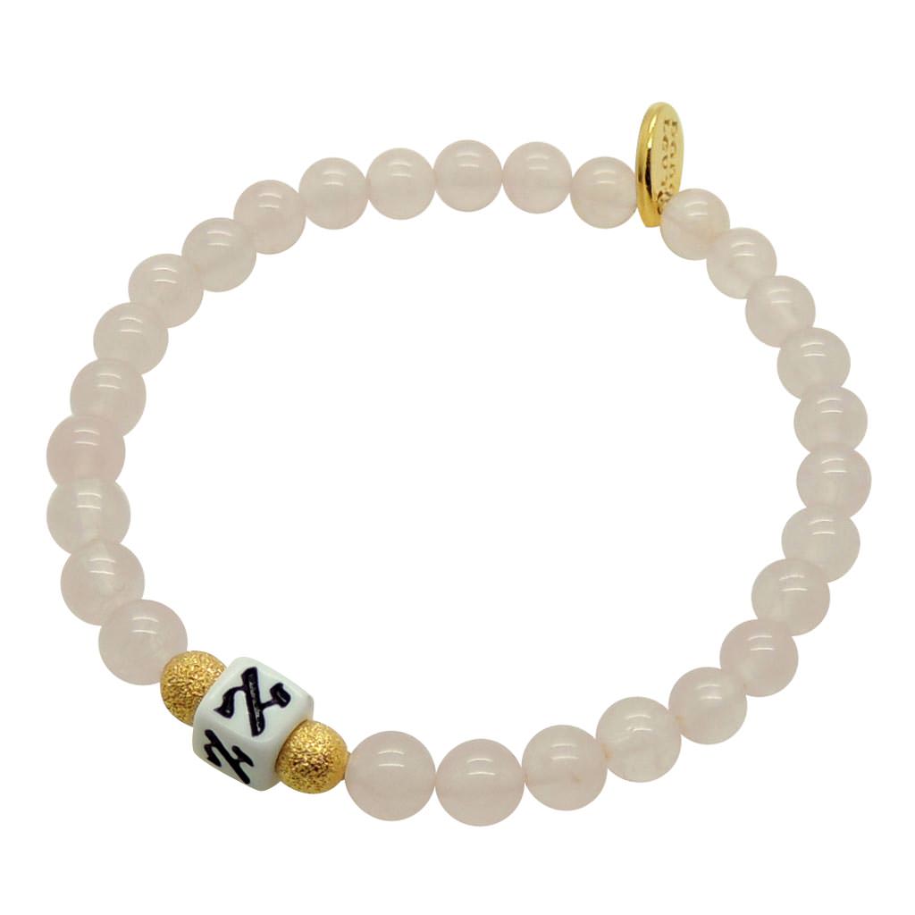 Dana Levy Alef Bet Hebrew Initial Charm Gemstone Bead Bracelet - Alef Gold Rose Quartz