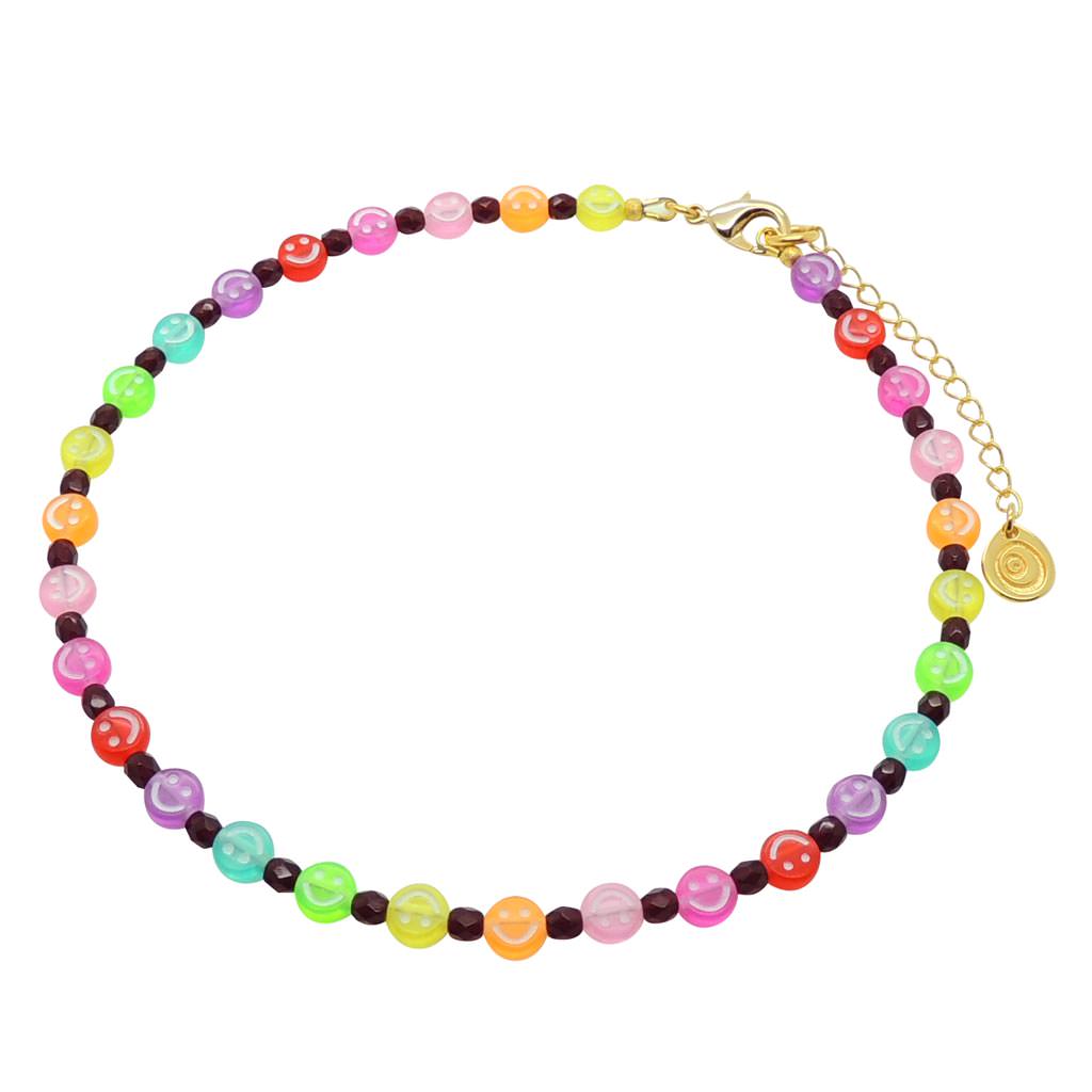Dana Levy Mini Ombre Rainbow Smiley Charm Faceted Glass Bead Choker - Ruby 