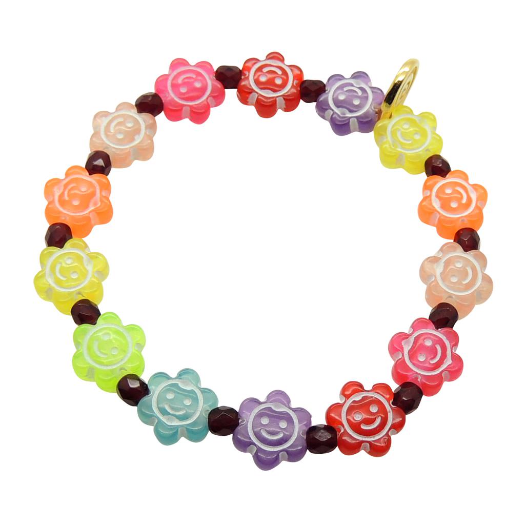 Dana Levy Rainbow Smiley Flower Charm Faceted Glass Bead Bracelet - Ruby 