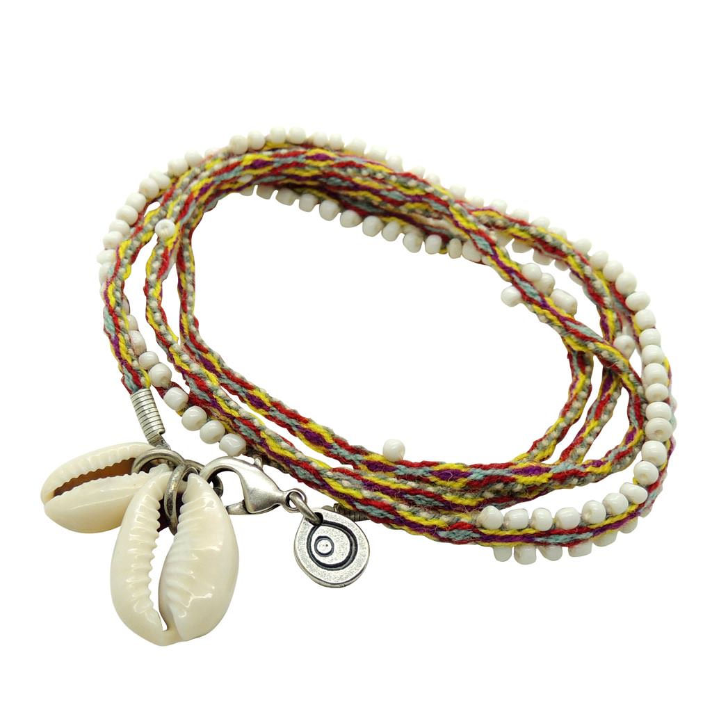 Dana Levy Seashell Charm Duo Lima Beaded Cord Anklet - Red Mix & Antique Silver