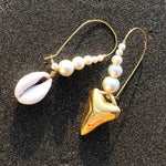 Dana Levy Shark Tooth and Seashell Charm Pearl Hoop Earrings - Sand
