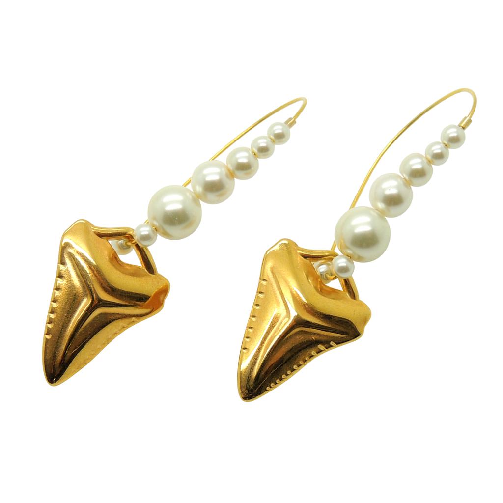 Dana Levy Shark Tooth Charm Pearl Hoop Earrings