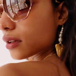 Dana Levy Shark Tooth and Seashell Charm Pearl Hoop Earrings - Model