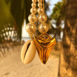 Dana Levy Shark Tooth and Seashell Charm Pearl Hoop Earrings - Palm Tree