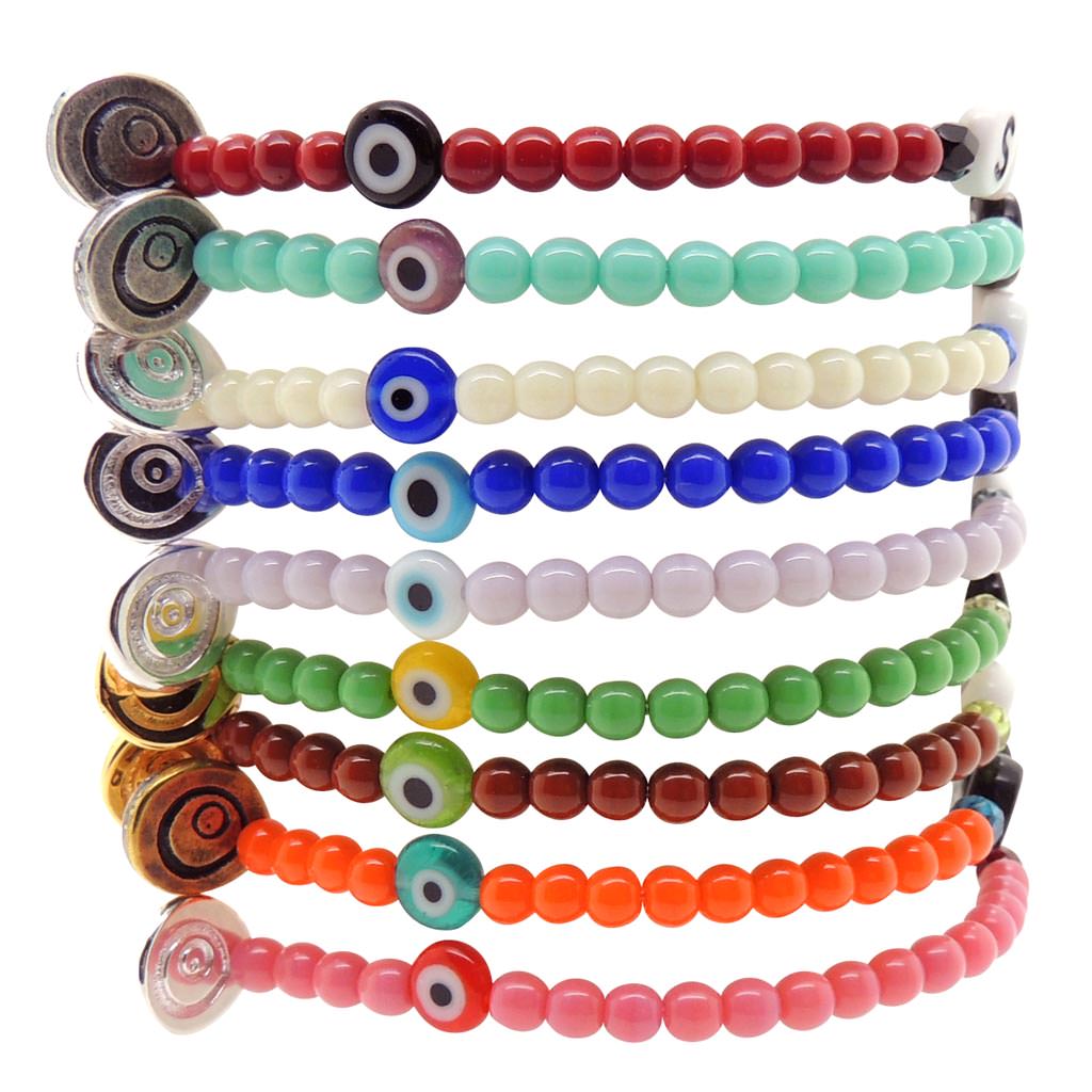 Dana Levy Personalise and Protect Alphabet Name Glass Bead Bracelet - Evil Eye Charm Colour Options Stack