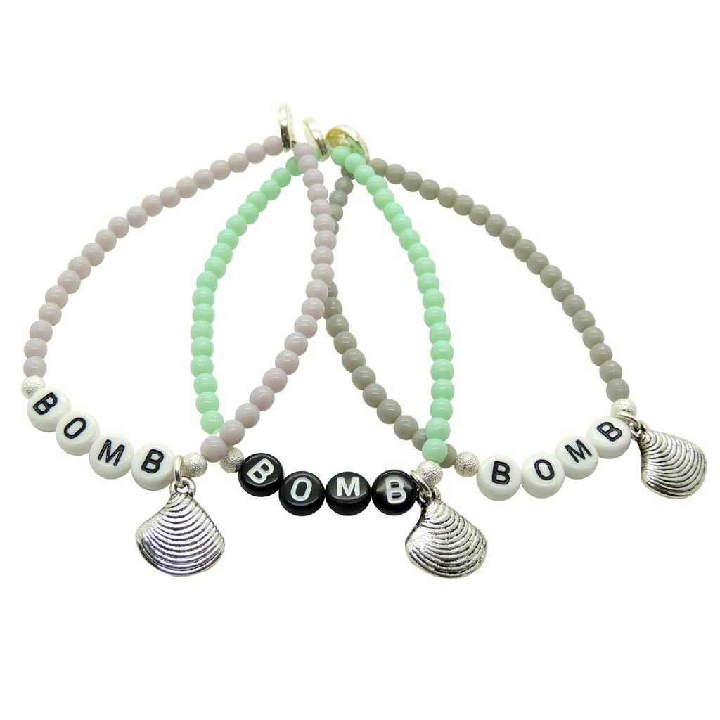 Dana Levy Bombshell Alphabet Charm Glass Bead Bracelet - Silver Trio